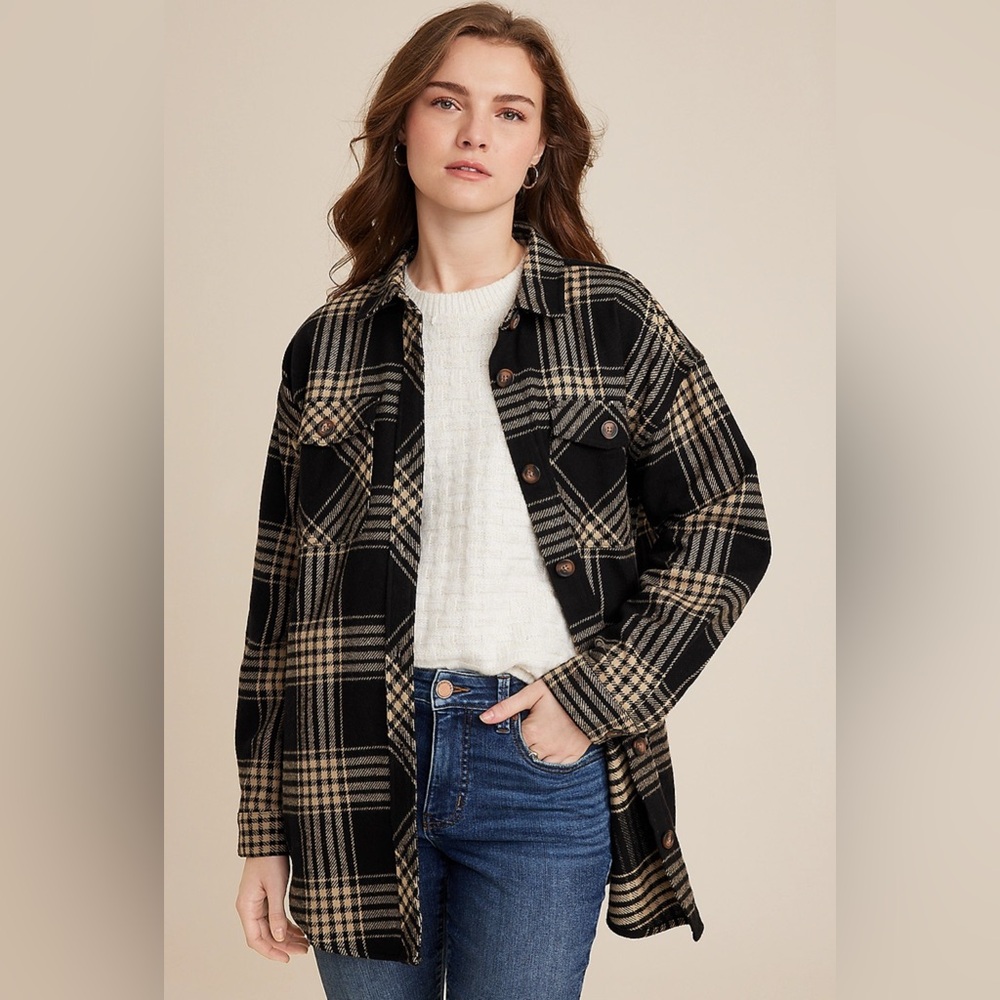 Plaid twill shacket size small